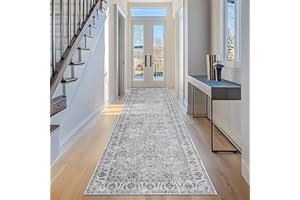 Taleta DAMAIA Washable Hallway Runner Rug Grey Non-Slip Soft Low Pile Kitchen Boho Area Carpet Long Vintage Runner for Hallway Entrance Living Room (Grey, 80 x 300 cm)