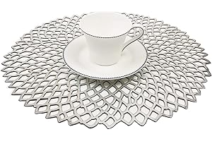 Famibay Tovagliette Argento Tonde Tovaglietta all Americana Resistenti al Calore in PVC Tovagliette Facile Pulizia 6 Pezzi per Natale Cucina Cena Colazione Ristorante Hotels Decorazione