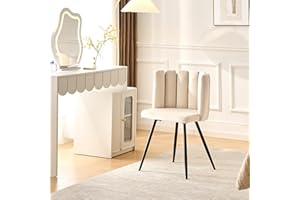 CLIPOP Velvet Dressing Table Chair with Padded Back and Metal Legs, Cream Makeup Vanity Chair for Bedroom Living Room Kitchen Dining Room