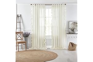 Elrene Tab-Top Sheer Zasłona okienna Panel do salonu, jadalni, sypialni, bawełna, kość słoniowa, 132 cm szer. x 213 cm dł. (1 opakowanie)