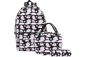 Tuaeccki Zaino Bambina Unicorno Zaino Scuola Elementare Impermeabile Zaini per Ragazze Zainetto Bambina 3 Pezzi con Borsa per il Pranzo Astuccio Scuola Zaini Scuola Borsa per Bambini Zaini Scuola Nero