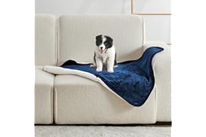 Yaning Waterproof Blanket for Bed Couch Sofa, Soft Liquid Pee Proof Pet Blanket for Dog Puppy Cat, Reversible Sherpa Fleece Blanket for Furniture Protector (Navy Blue, 76x101cm)