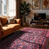 Aden Art Deco Dijital Ş&ouml;nil Halı | Vintage Eskitme Desenli | Kaymaz Tabanlı | Makinede Yıkanabilir | 100 x 200 cm | ART0135
