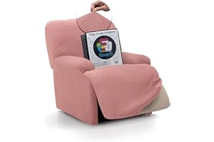 FAVERTI® Funda Elástica Sillón Relax Pies Juntos Reclinable de 70 a 90cm | Modelo Reale | Rosa Pastel | Funda Sillón Abatible Universal | Protector de Calidad Tejido Jacquard Tacto algodón