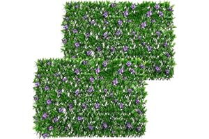 MINEATIG Artificial Ivy Privacy Fence Screen,Privacy Fencing, Expandable Fence with Leaves,Expandable Fence Privacy Screen for Balcony Patio Outdoor,Garden Decor,Backyard, with Purple Flowers