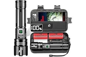 Shadowhawk Linternas alta Potencia 24H Iluminación | Militar 500000 Lumens 30W Linterna LED Potente Rechargeable(2pc 5000mah Batería), Tactica para Camping/Emergencias/Senderismo, Pantalla LCD & IP67