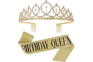 Fanshiontide Geburtstags Königin Kronen Schärpe, Geburtstagskönigin Strass Geburtstag Krone Tiara und Frauen Geburtstagsschärpe für Mädchen Geburtstagsfeier(golden)
