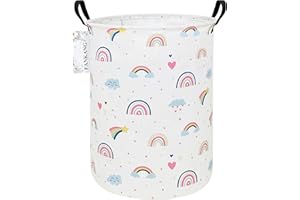 FANKANG Laundry Hamper Storage Bins Nursery Hamper Canvas Foldable with Waterproof PE Coating Storage Baskets for Toys Room, Nursery, Home,Gift Basket, Office, Bedroom, Clothes (Round Love Rainbow)