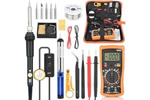 NUZEKY Zestaw do lutowania – 60 W lutownica z regulacją temperatury 200-450°C, narzędzie do lutowania z cyfrowym multimetrem z 5 grotami lutowniczymi, wysokiej jakości lutowanie i naprawa – lutowanie do