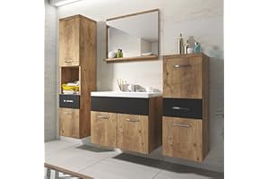PIASKI Conjunto de Muebles de baño Alba, Juego de Muebles de baño, Lavabo Incluido, Muebles de baño Colgantes, Distintos Colores (Castaño/Negro Mate)