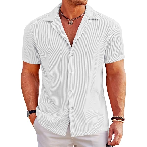 Camicia Estiva COOFANDY Uomo Maniche Corte – Tinta Unita Grigio Scuro, Taglia XL, Cotone Traspirante, Look Casual E Versatile - 2