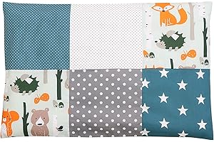 Federa per guanciale per neonato ULLENBOOM ® 40x60, foresta, blu, verde (con cerniera, adatta anche per un cuscino decorativo, patchwork)