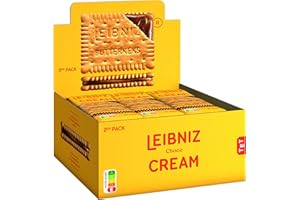 ‎THE BAHLSEN FAMILY LEIBNIZ Cream Choco, Thekenaufsteller, 2 knusprige Butterkekse mit zarter Schokoladencreme, praktischer 2er Pack-Aufsteller (18 x 38 g)