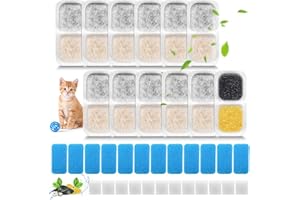 TEOKANTZ 12 Cat Fountain Filters for Oneisall 2L Cat Fountain Stainless Steel PWF-001, Contains 12 Cat Water Filter & 12 Pre-Filtered Sponges & 12 Sponges for Pump