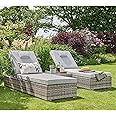 Homesdirect365 Grey Rattan Lounger Set | Garden Chairs | Sun Loungers for Garden | Patio Chairs | Outdoor Chairs | Sunloungers | Rattan Sun Loungers | Folding Sun Lounger | Garden Recliner