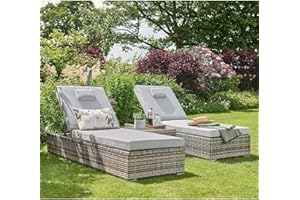 Homesdirect365 Grey Rattan Sun Lounger Set – Folding Garden Recliner Chairs for Patio & Outdoor Spaces