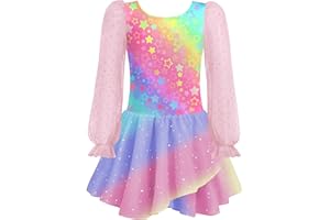 Arshiner Girls Ballet Dress Mesh Long Sleeve Cotton Ballet Outfit Glitter Ballerina Dance Leotard with Chiffon Tutu Toddler Gymnastics Dress 2-9 Years