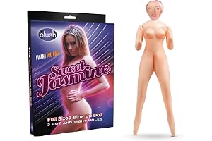 Blush X5 män söt jasmin 150 cm uppblåsbar sexdocka i naturlig storlek, 3 genomträngliga hål, realistisk PVC oral, och stroker, dubbel trubbel masturbator kompatibel docka vuxen sexleksak