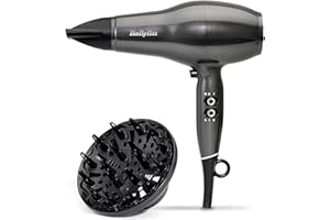 BaByliss Platinum Diamond Hair Dryer & Diffuser - Professional 2300W Blow Dryer with AC Motor, Ionic Frizz-Control, 3 Heat & 2 Speed Settings, Diamond, 6490DU