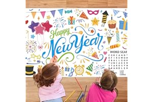 Kaxulvoblig Papier-Tischdecke zum Ausmalen Silvester 2026-180×80cm Ausmaltischdecke Silvester Tischdecke Frohes Neues Jahr Ausmaltischdecke für Neujahrsdeko Supplies für Silvesterpartys
