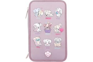 Depesche 12843 TOPModel - Wypełniony 3-komorowy piórnik w kolorze fioletowym, z motywami LED i psa, piórnik z kolorowymi kredkami, linijką, nożyczkami i wieloma innymi.