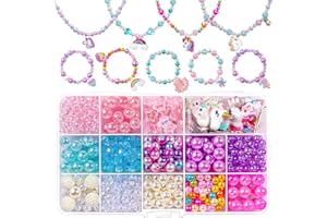 vamei Perlen zum Auffädeln Kinder Armbänder Selber Machen DIY Schmuck Ketten Bastelset mit Einhorn Meerjungfrau Schmetterling Anhänger Bunte Herz Perlen Kunsthandwerks Set für Mädchen Geschenke (B)
