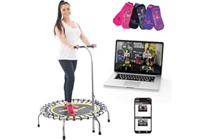 Boogie Bounce Rebounder | Folding & Super-Quiet Fitness Trampoline For Adults & Children | New Mobile App & Online Workouts Every Month | Adjustable Handle & 20st Weight Limit
