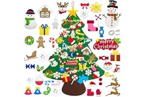 NINGESHOP Árbol de Navidad de Fieltro, Árbol de Navidad de Pared con 41 Piezas Ornamentos Desmontables y Cadena de Luz LED, árbol Navidad Fieltro para Niños, Navidad Decoración De La Pared del Hogar