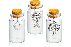 GREDSTAR 3 Pcs Pet Memorial Urns Small Glass Jars for Ashes or Hair Cat Keepsake Memorial Urns Teeth Keepsake Loss of Dog Sympathy Gift
