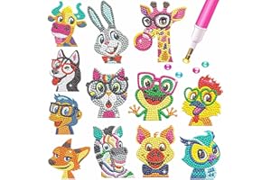 MEIEST 5D DIY Diamond Painting Stickers Kits for Kids, Animals Gem Mosaic Stickers Paint by Numbers Set for Children and Adult Beginners,Creative Handmade Craft Gift (Animals)