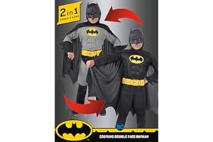 Ciao-Batman 2-in-1 (Classic/Dark Knight) costume originale DC Comics (Taglia 10-12 anni) con muscoli pettorali imbottiti bambino, Nero, Girgio, 11720.5-7