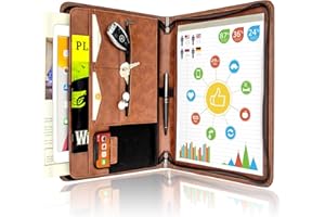 STYLIO A4 Portafolio con Cremallera. Piel Carpeta de Conferencia. Portadocumentos Profesional para Negocios. Viajes Portacuaderno. Organizador para iPad, Teléfono y Tarjetas. Incluye Bloc de Notas