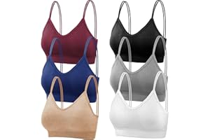 Thrilez 6Pcs V Neck Cami Bras for Women, Camisole Non-Wired Bralettes, Seamless Sports & Sleeping & Home Bra with Double Straps & Removable Pads for Women Girls