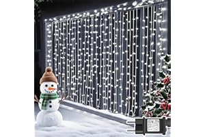 Dekofun Rideau Lumineux 300 LEDs 3m x 3m, 8 Modes Étanche IP65 Guirlande Lumineuse Rideau Alimenta Secteur pour Décoration Mariage Chambre Soirée Fête Intérieur Extérieur - Blanc