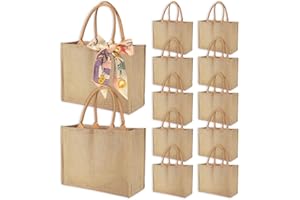GOUWEIBA 12 Pezzi Borsa Juta Naturale Borsa Per La Spesa In Juta Riutilizzabile, Borsa Iuta Naturale Impermiabile, Tote Bag Tela, Borsa Da Donna Portatile, Per Shopping, Picnic, Regali, Spiaggia