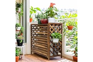 GONTZOLKIN Cache Climatiseur Exterieur Bois Balcon Cache Clim Protége Housse Climatiseur Extérieur Cache Pompe À Chaleur Protéger Support Climatiseur Exterieur Cache Unité Climatisation Stabilité Structurelle(86