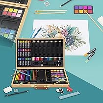 Zezirdas Kit Disegno 146 Pezzi - Matite Colorate, Acquerelli, Pastelli E Accessori In Valigetta Metallica - Set Completo Per Artisti E Principianti