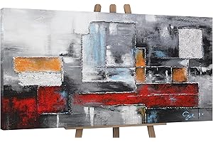 YS-Art Pittura su tela dipinta a mano astrazione nei colori rosso-grigio Immagini arte moderna murale moderno texture ufficio grande 200x100 cm