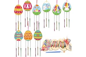 HAKOTOM 9 Stück Ostereier Windspiele Bastelset Kinder Ostern Eier Basteln Holz Osterei Klangspiele DIY Osterei Bastelsets zum Bemalen für Mädchen Junge Osterdeko Frühling Garten Haus
