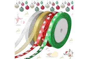 Augshy 4 Rollos de Cintas Navideñas, 90m Cintas Navideñas, Cinta Decorativa Navideña christmas ribbon Cinta Roja Navidad para Decoraciones de Navidad