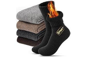 CAOZITOU 5 Paar Thermosocken Herren Damen 39-46, Winter Warme Wollesocekn Atmungsaktiv, Bequeme Stricksocken Weich für Wandern, Zuhause, Freizeit