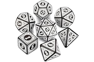 QMAY DND Dice Polyedrisches Würfel Set - 7 Stück für Dungeon und Dragons MTG RPG D&D D20, D12, D10, D%, D8, D6, D4 (Weißes Gravurmuster)