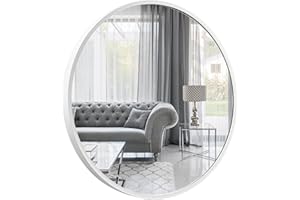 ‎GOLD&CHROME UNIQUE DESIGN GOLD&CHROME UNIQUE DESIGN Dekorative Wandspiegel Rund ⌀50 cm Aluminiumrahmen - Spiegel Rund Weiß mit Teflon beschichtet Spiegeloberfläche - Spiegel Wand Pulverbeschichteter Spiegelrahmen 0,9 cm