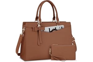 RAINSMORE Sac Cabas Femme Grand Sac à Main Sac Ordinateur Portable 15.6 Pouces de Cours PU Cuir avec Pochettes et Clutches pour Affaires Travail