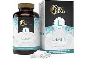 ‎NUVI HEALTH L-Lysin - 365 Kapseln - Hochdosiert mit 1500 mg je Tagesportion - Premium: Aus pflanzlicher Fermentation - Laborgeprüft - Vegan