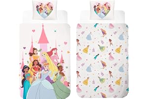 Disney Princess Påslakanset för enkelsäng | påslakan 140 x 200 cm + örngott 50 x 70 cm, sängkläder i 100 % bomull mjukt, andningsbart (Disney Princess