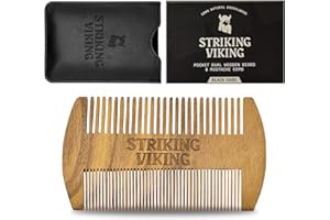Sandalwood Beard Comb and Case - Pocket Sized Wooden Beard & Mustache Comb with Fine & Coarse Teeth - Perfect for Use with Balms and Oils - Striking Viking (Black)