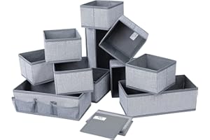DIMJ Organizador Cajones Juego de 12 Cajas Almacenaje Plegables de Tela Para Guardar Ropa, Cajas Organizadoras de Almacenamiento de Cajones Divisores para Sujetadores, Calcetines, Ropa Interior