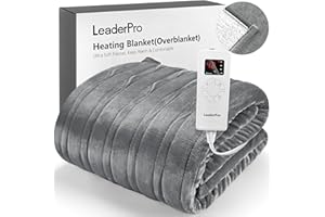 LeaderPro Manta Eléctrica 180x157cm con Controlador Digital, 6 Niveles de Calor, Temporizador de 2-10 Horas, Apagado Automático, Protección contra Sobrecalentamiento, Lavable a Máquina de Franela