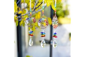 H&D HYALINE & DORA Kristall Regenbogen Sonnenfänger,Chakra-Baum des Lebens Anhänger,Glas Prisma Ornament zum Aufhängen für Fenster, 3er Set